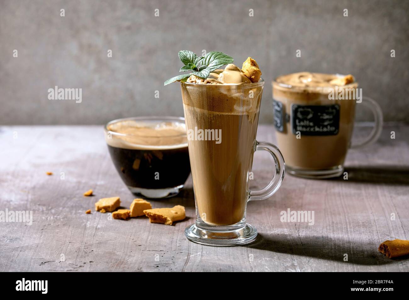 Dalgona frothy coffee trend korean drink latte espresso with coffee