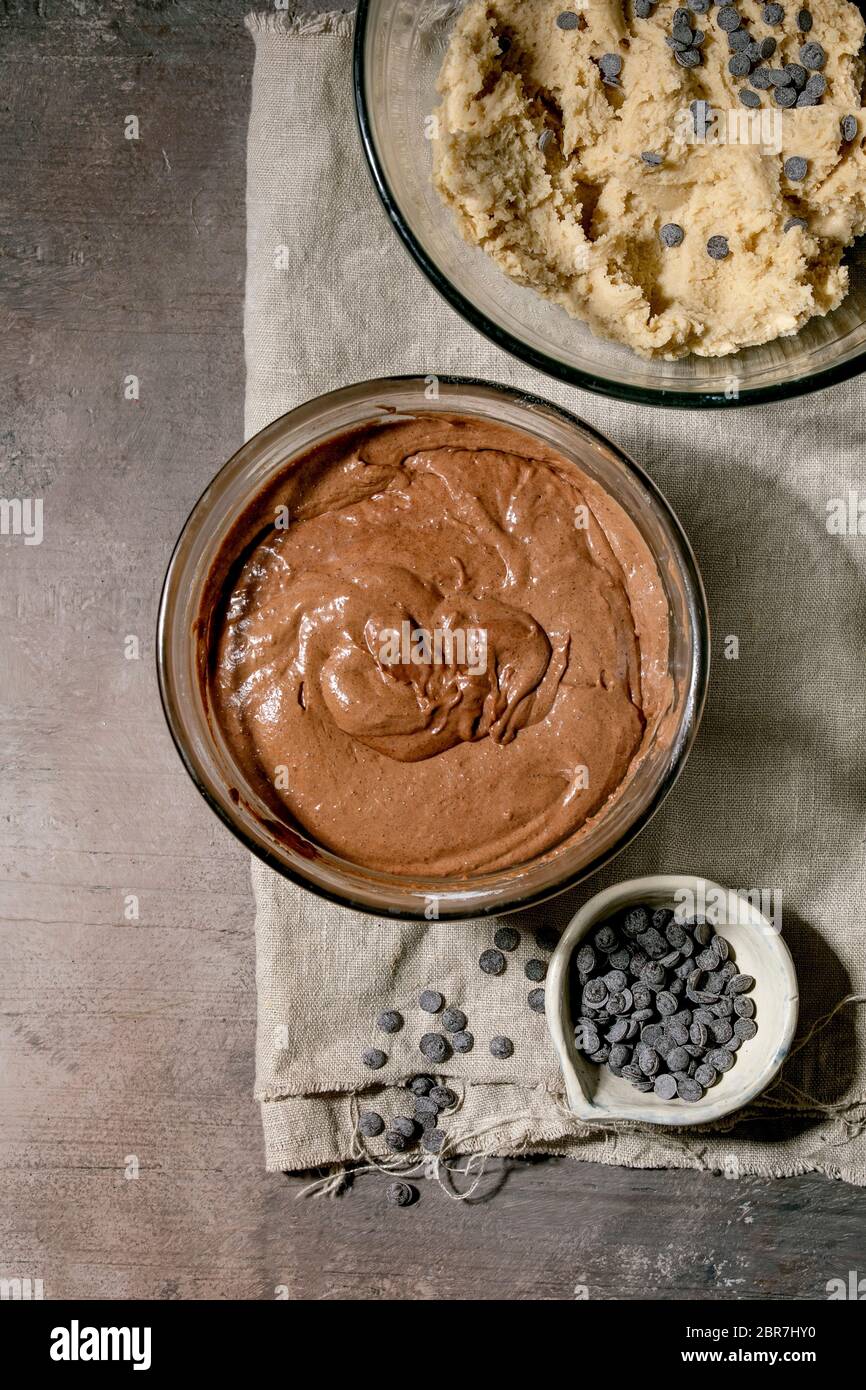 Tow types of dough chocolate and shortbread for home baking trend