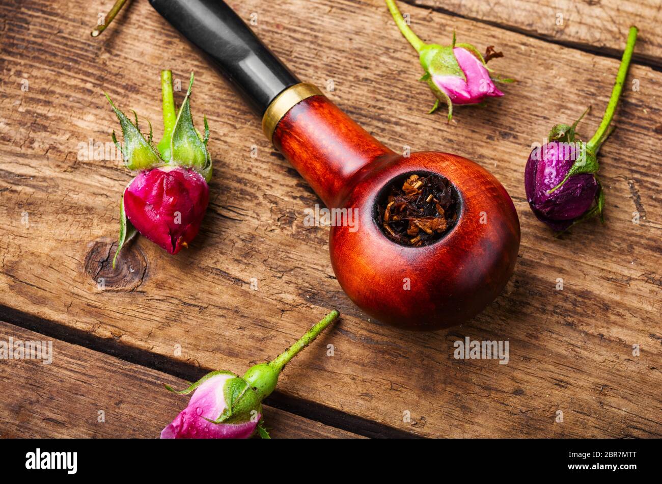 Tobacco pipe and smoking tobacco with rose flavor.Refined taste of