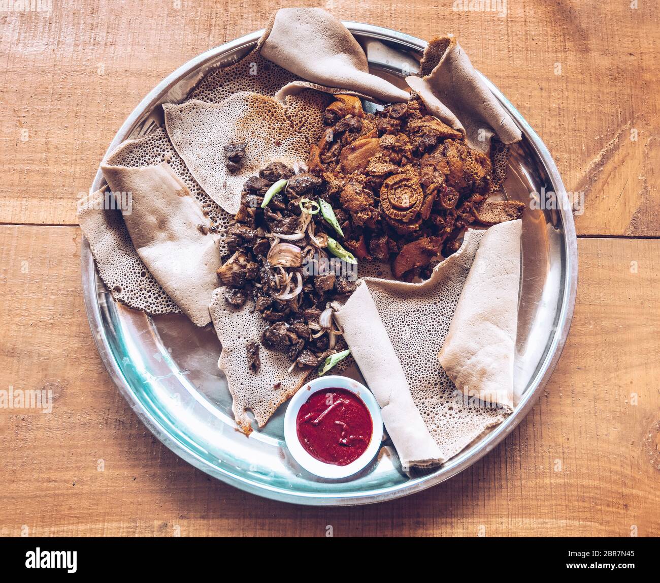 Injera food, traditional and national dish of Ethiopia and Eritrea