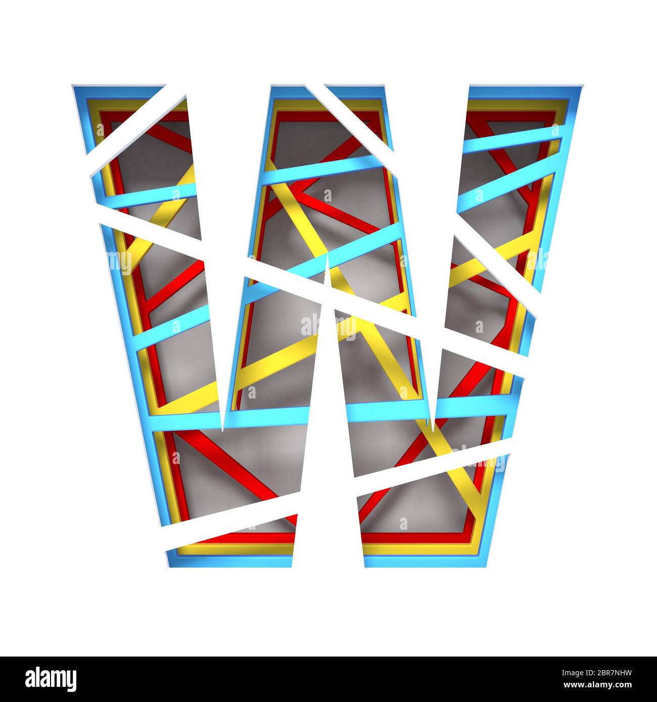 Colorful paper cut out font Letter W 3D render illustration isolated on ...