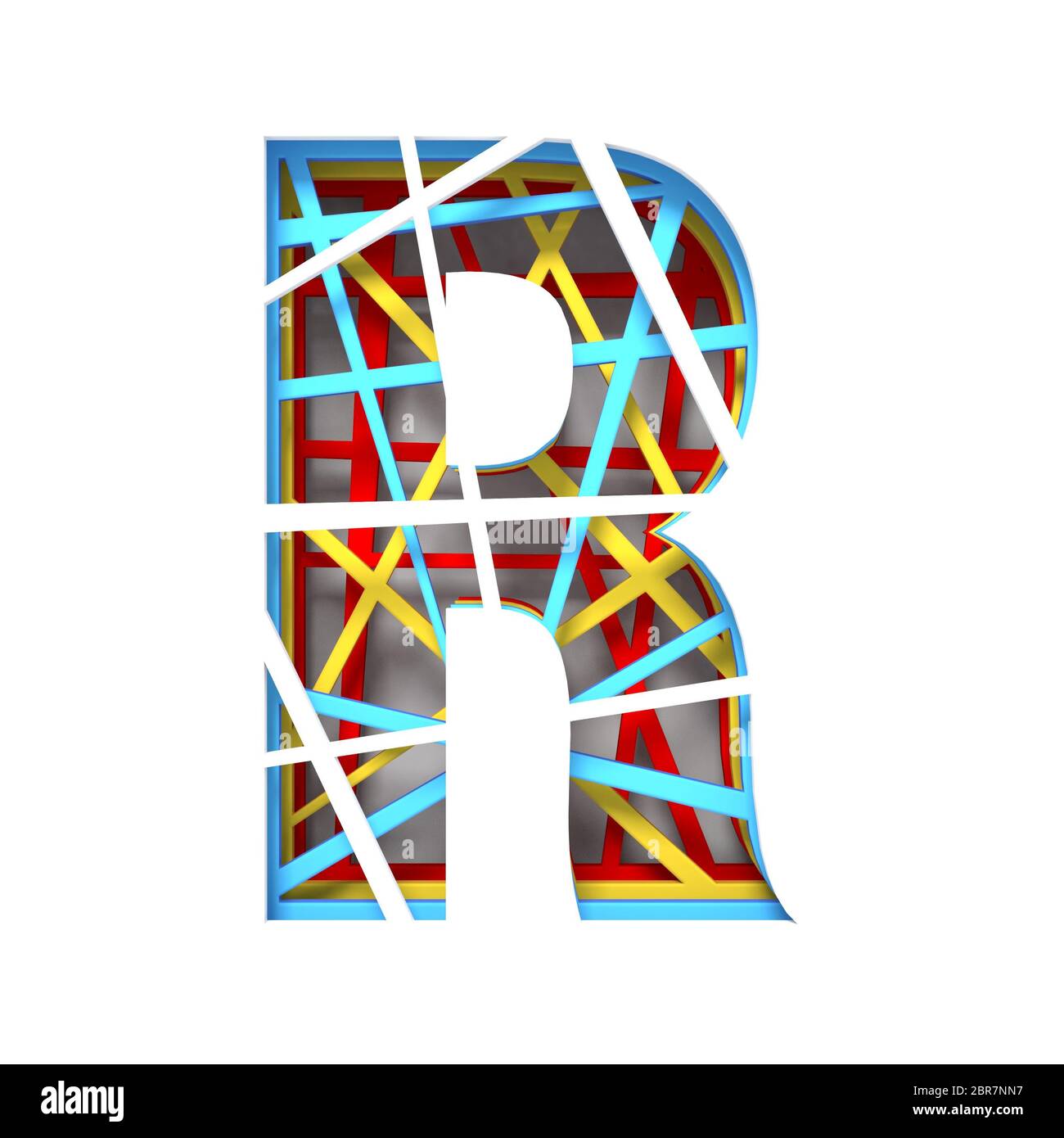 Colorful paper cut out font Letter R 3D render illustration isolated on ...