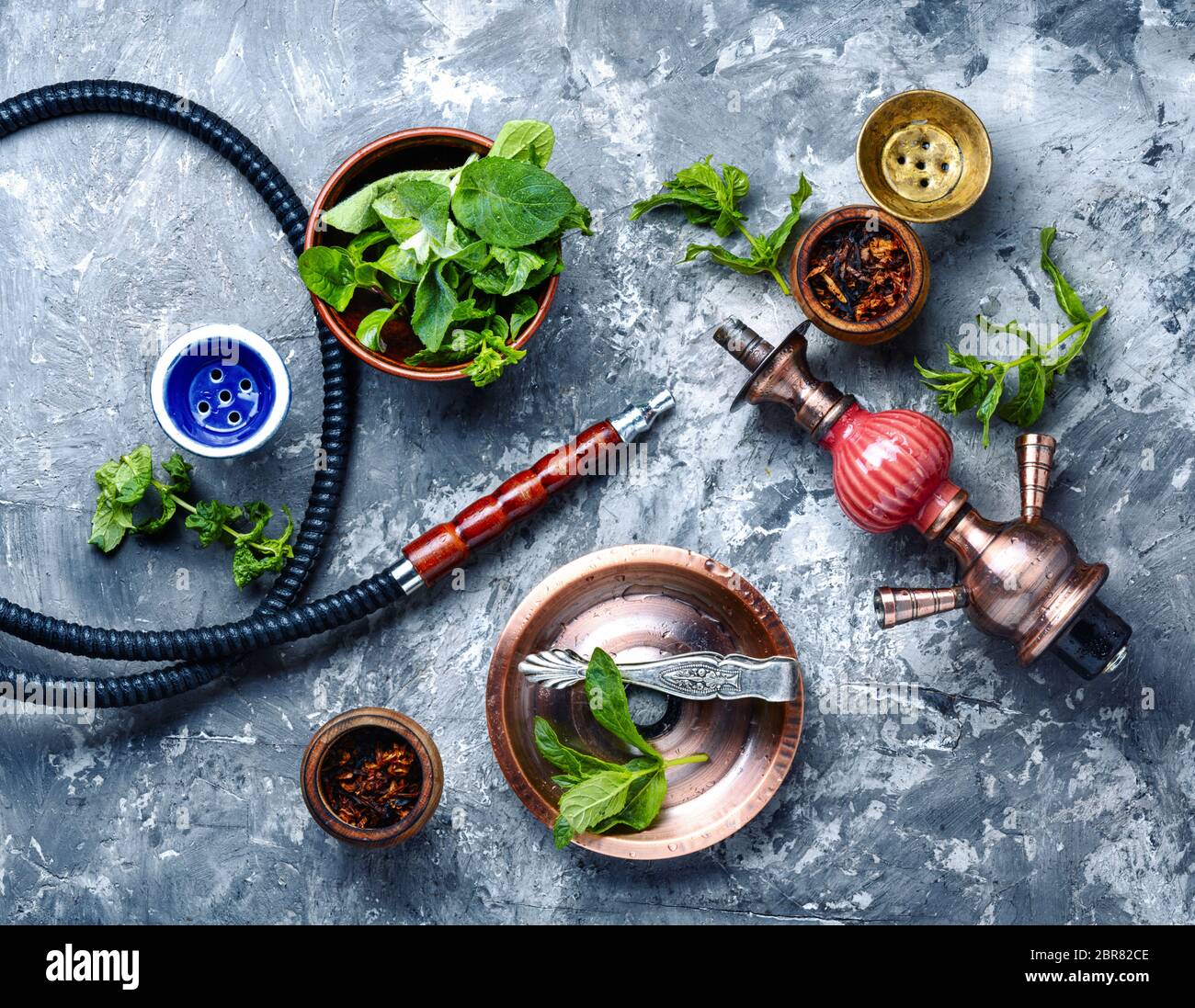 Oriental smoking hookah with mint flavor.Shisha mint tobacco.Shisha