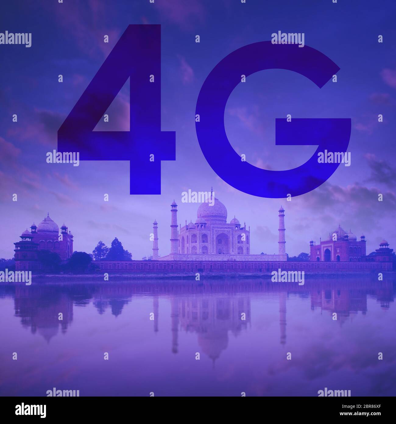 4G text on Taj Mahal India background. Stock Photo