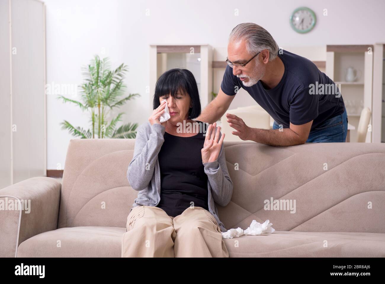 Old couple having argument at the home Stock Photo