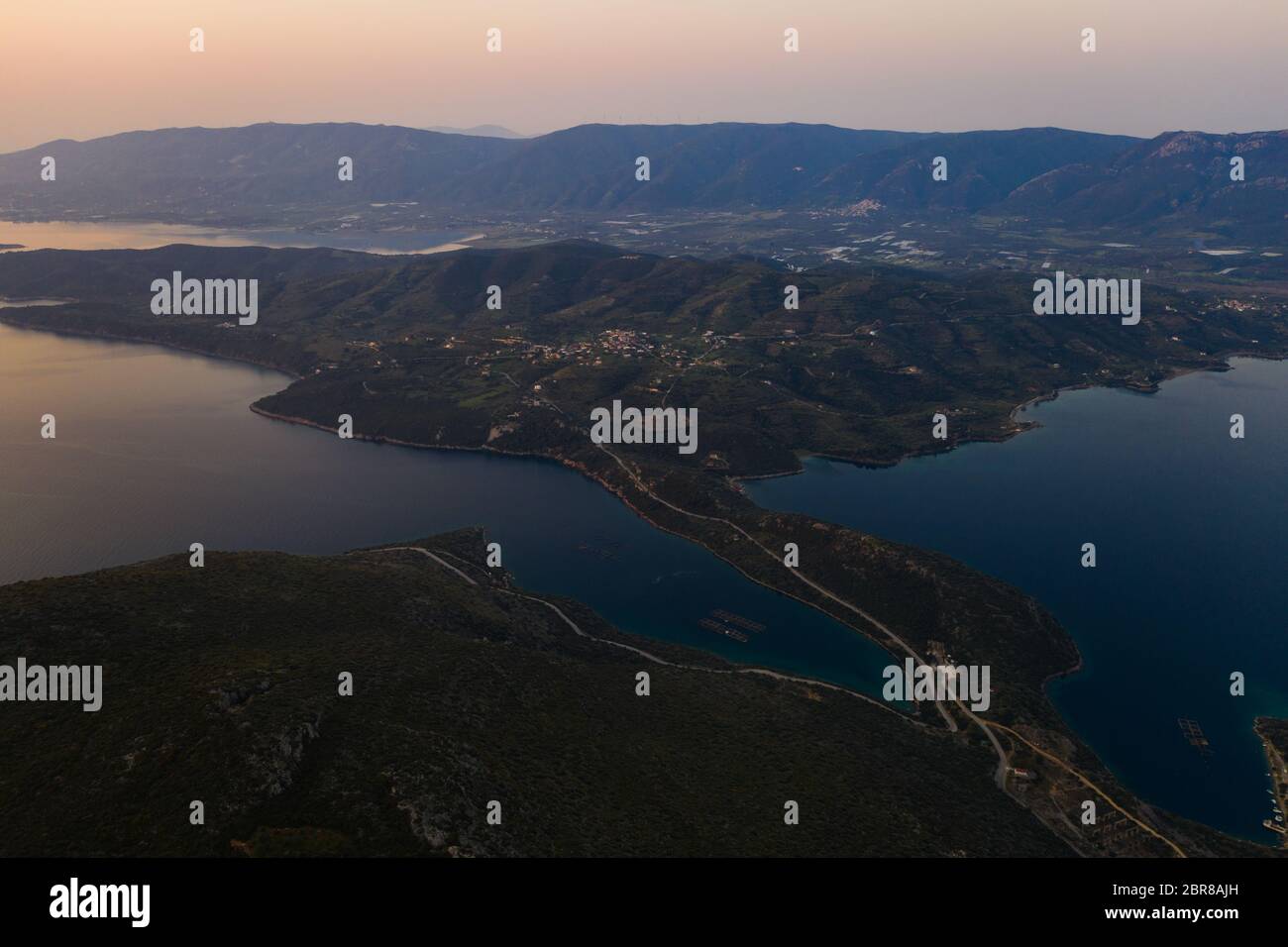 Aerial view of beautiful Methana peninsula islands, Greece Stock Photo ...