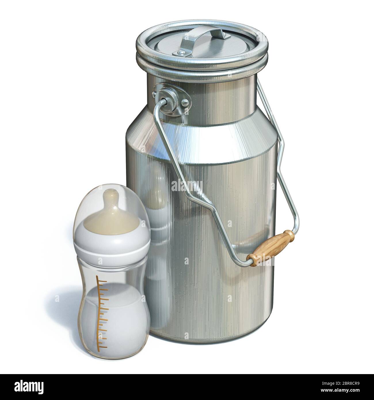 Container and baby bottle for milk 3D render illustration isolated on ...