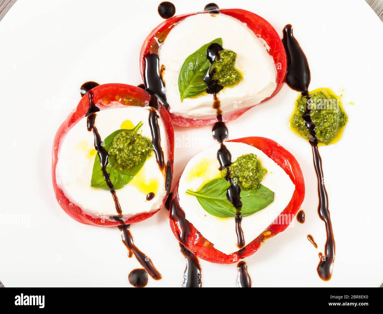 italian cuisine insalata caprese (caprese salad) top view of stacks