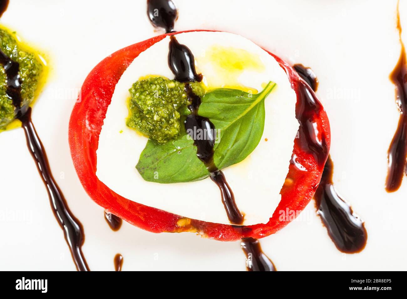 italian cuisine insalata caprese (caprese salad) top view of stack