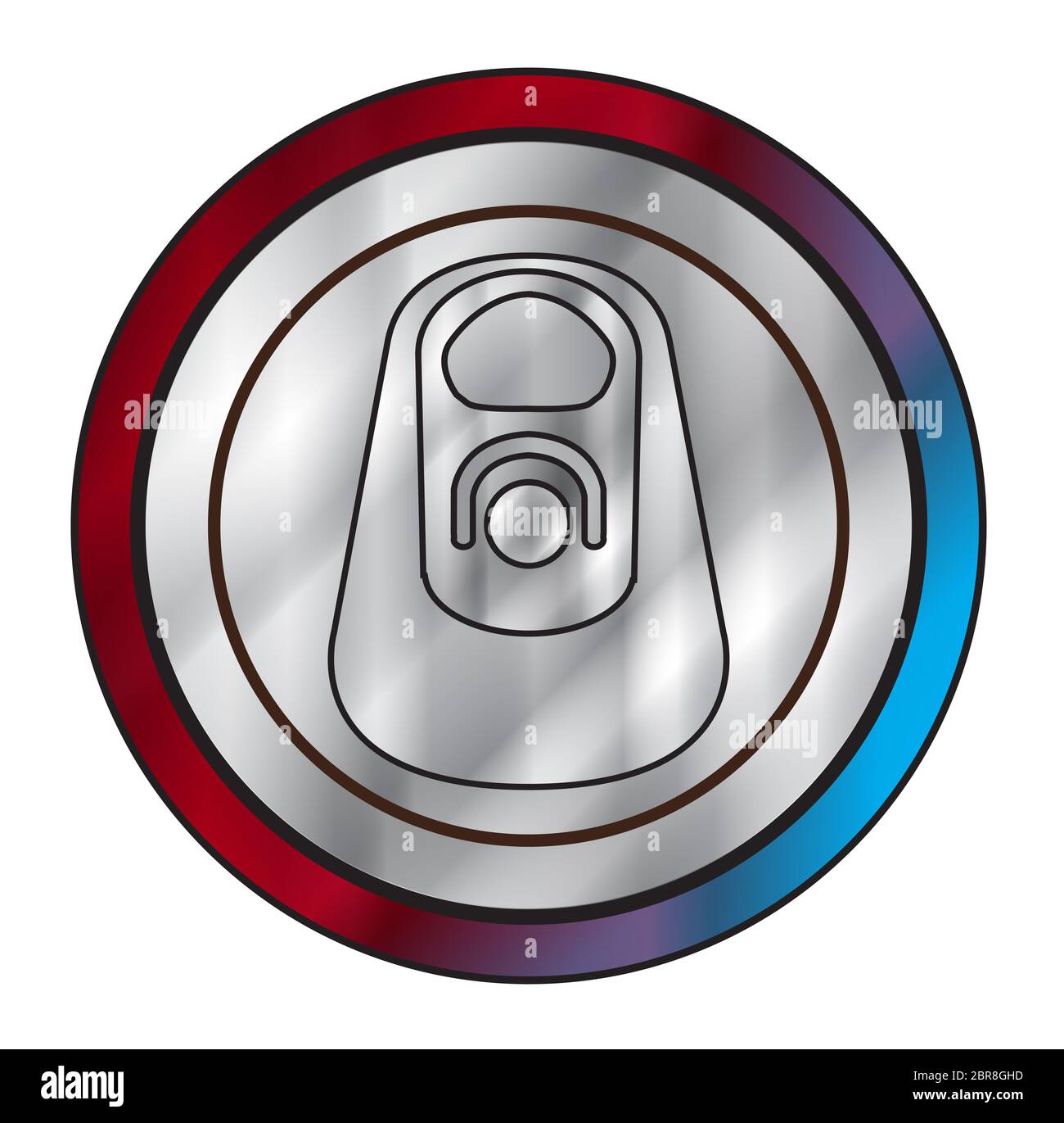 Top view of a soda can with ring pull isolated on a white background