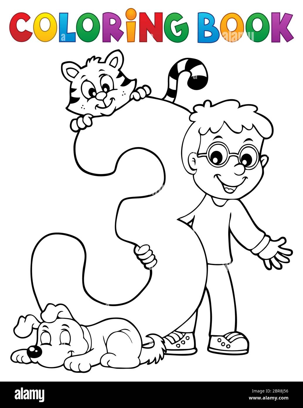 Coloring book boy with number three - picture illustration Stock Photo ...