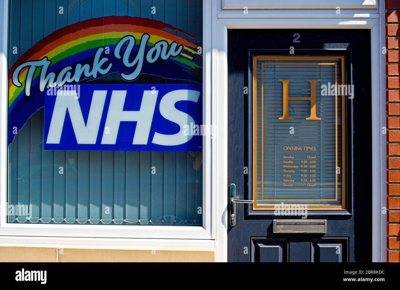 Thank You NHS Sign in shop window, Darlington, England Stock Photo