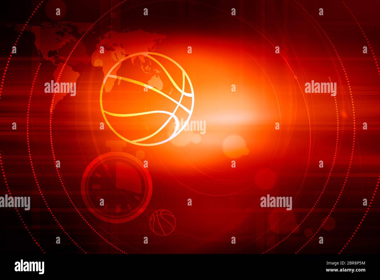 Graphical digital sport news red theme background with outline balls and chronometer Stock Photo