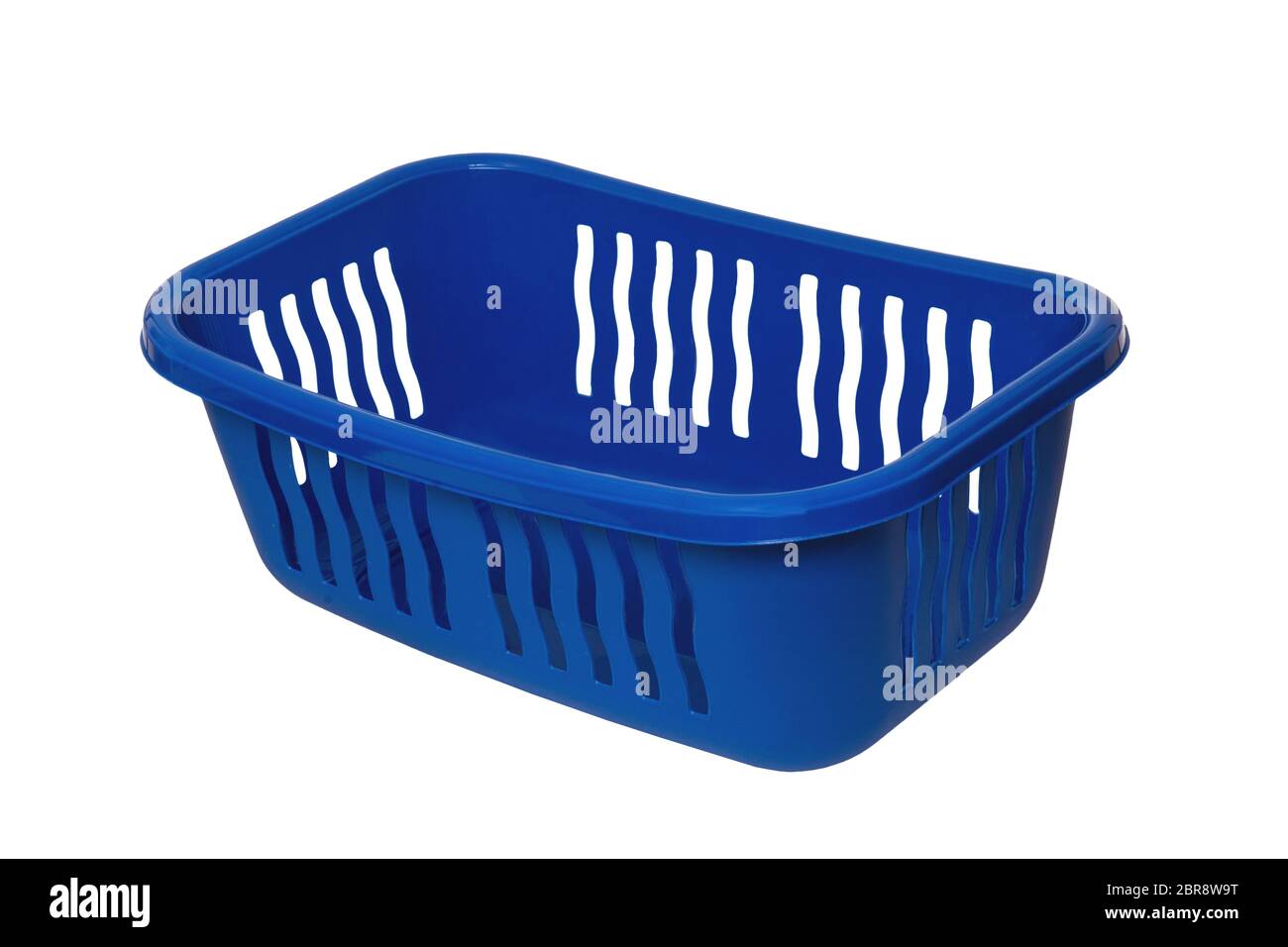 Empty basket isolated. A empty blue plastic laundry basket isolated on