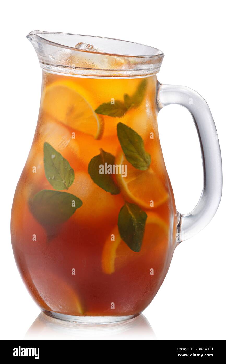 Pitcher of oregano lemon iced tea, isolated Stock Photo Alamy