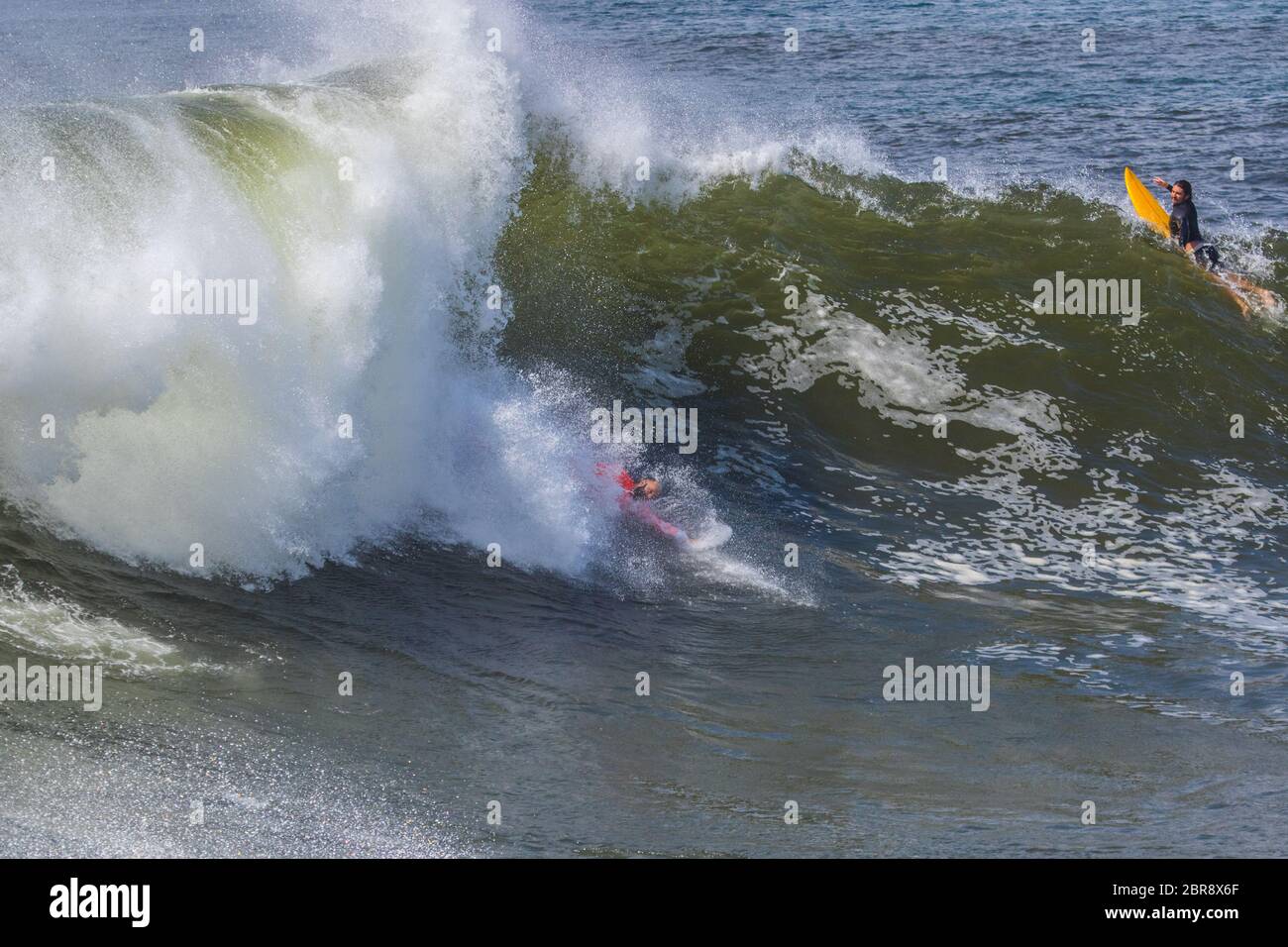Bodysurfer riding a wave at the world famous bodysurfing location The