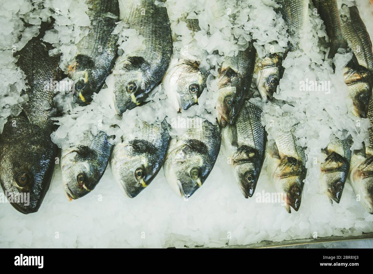 Raw food fresh fish on ice for sale at local market Stock Photo - Alamy