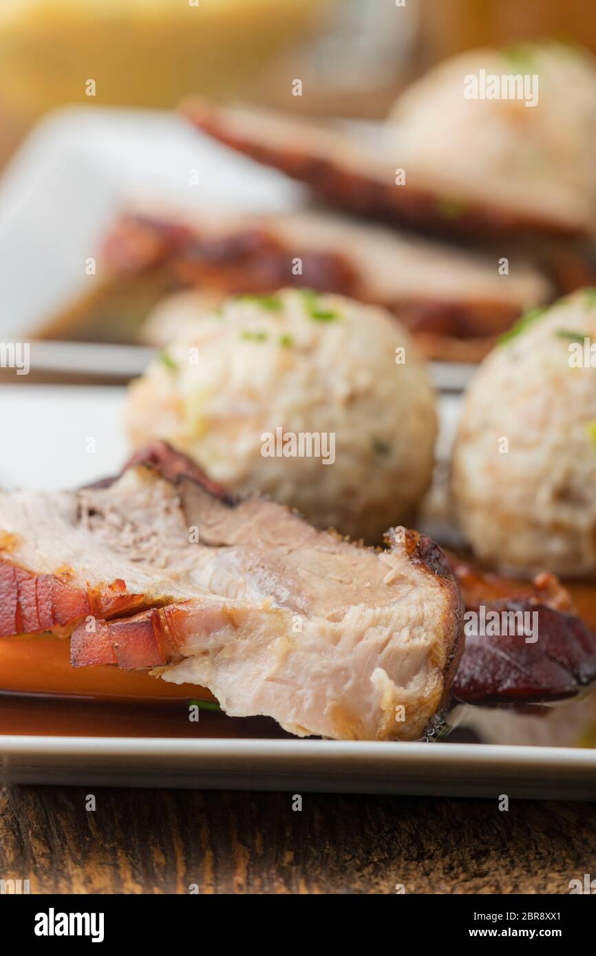 Bavarian Roasted Pork With Dumplings Stock Photo Alamy