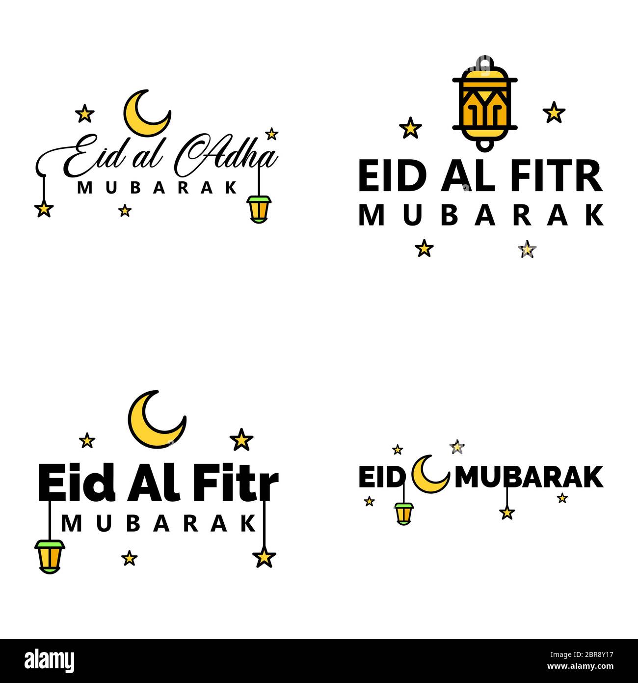 Eid Mubarak Calligraphy Pack Of 4 Greeting Messages. Hanging Stars and