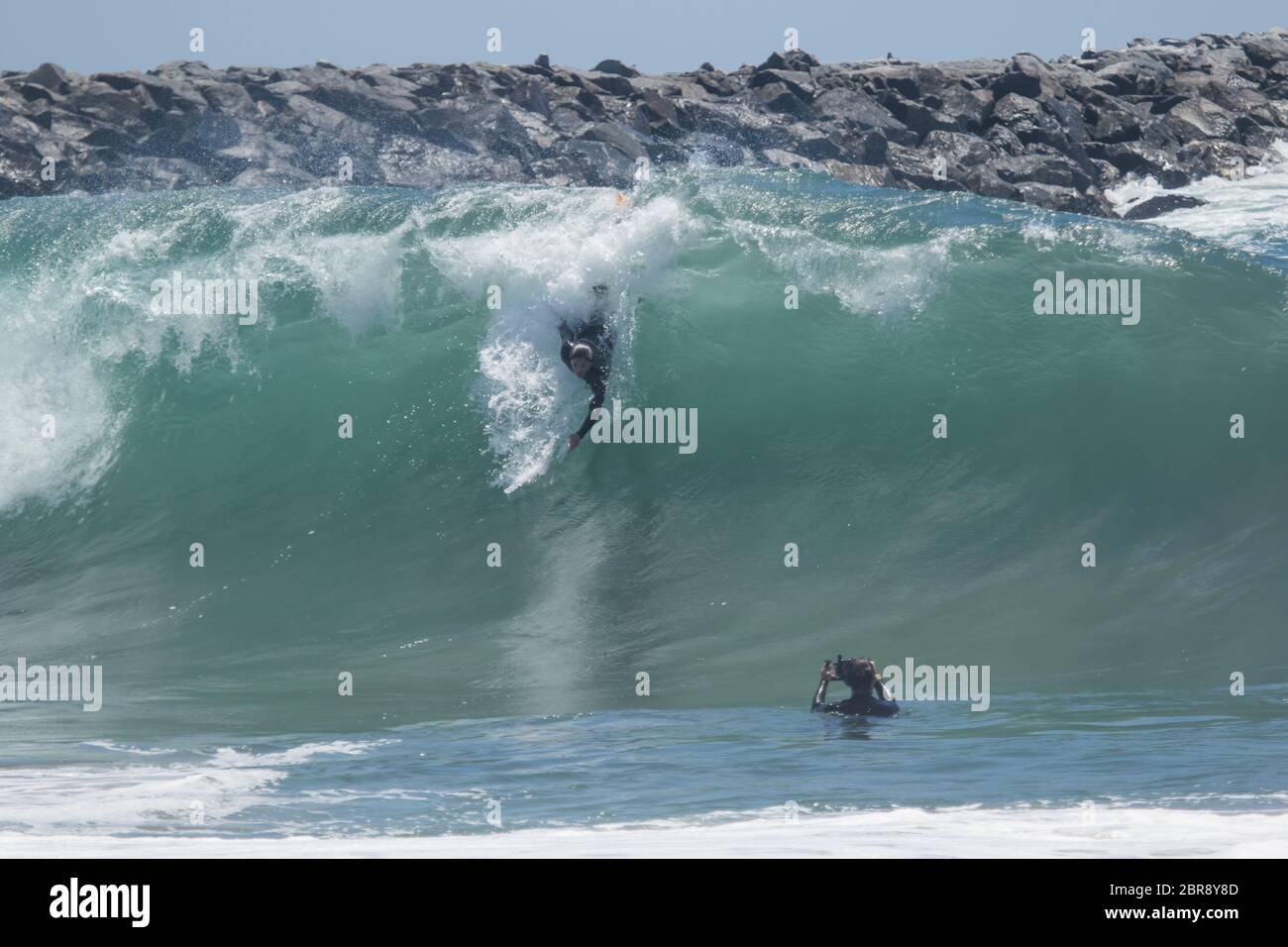 Bodysurfer riding a wave at the world famous bodysurfing location The