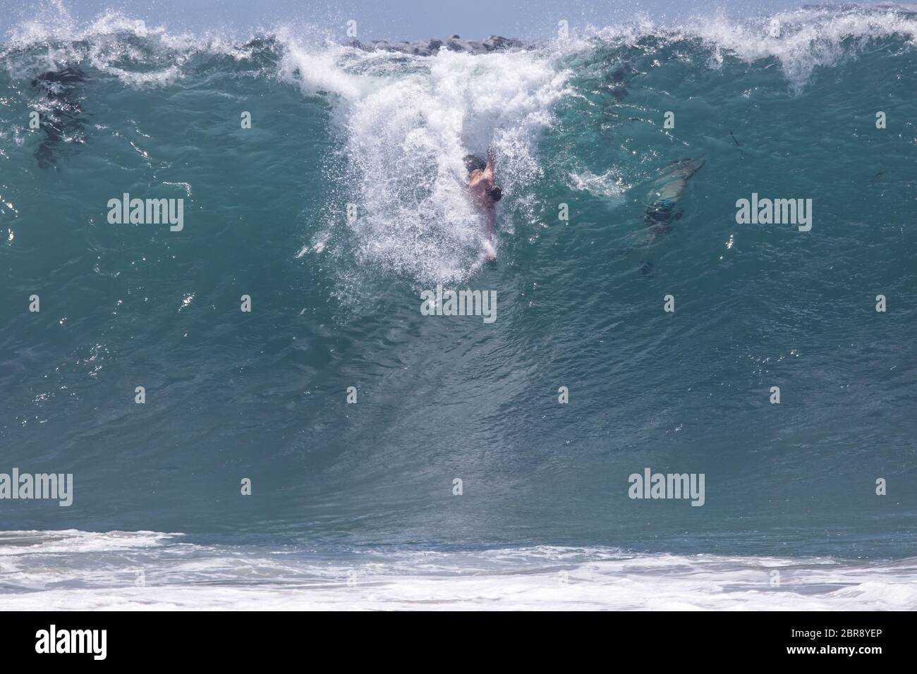 Bodysurfer riding a wave at the world famous bodysurfing location The