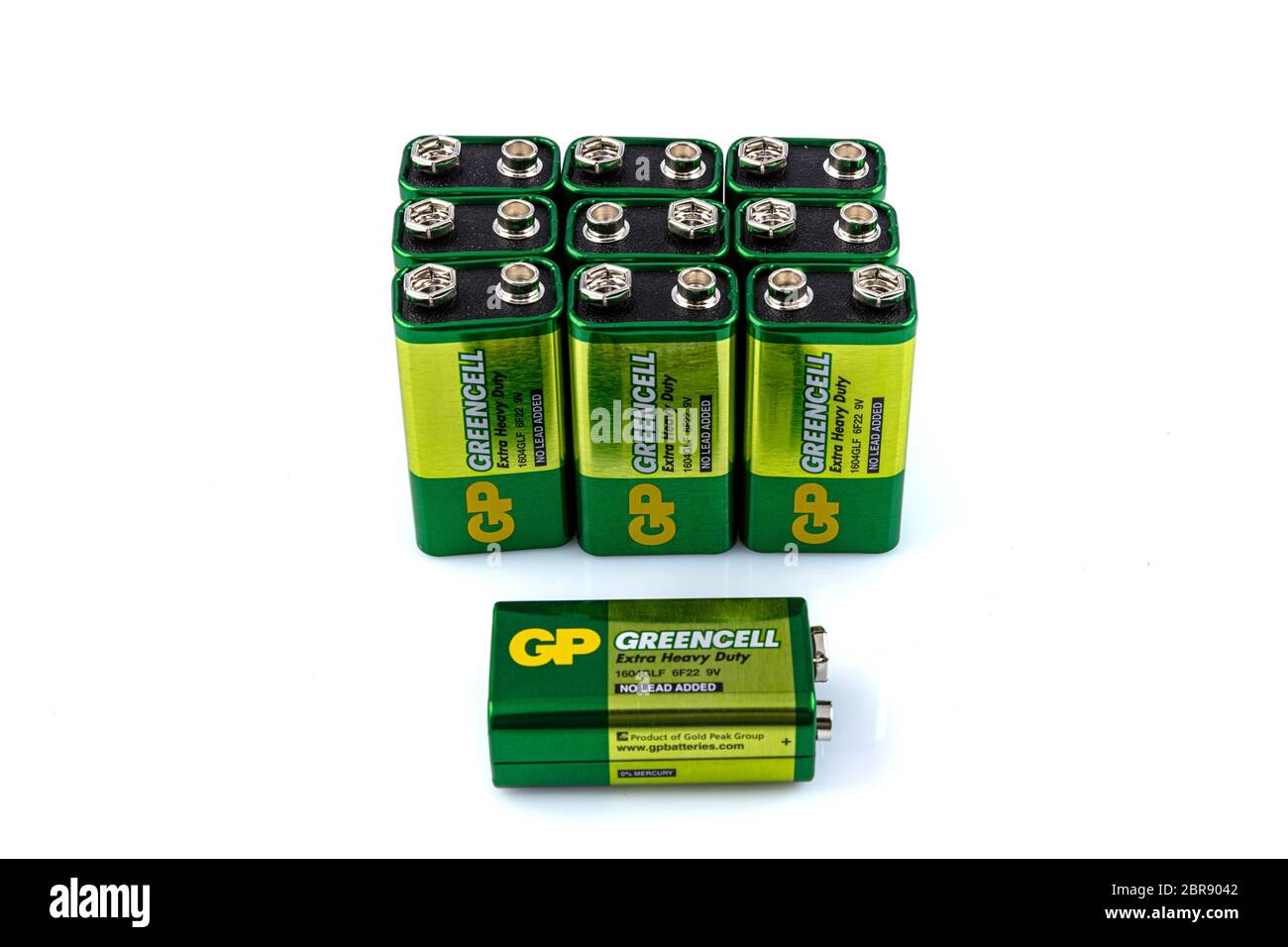 Istanbul, Turkey - March 18, 2020: A pack GP Greencell brand AA size  alkaline batteries isolated on a white background. New nine-volt battery or  9-vol Stock Photo - Alamy