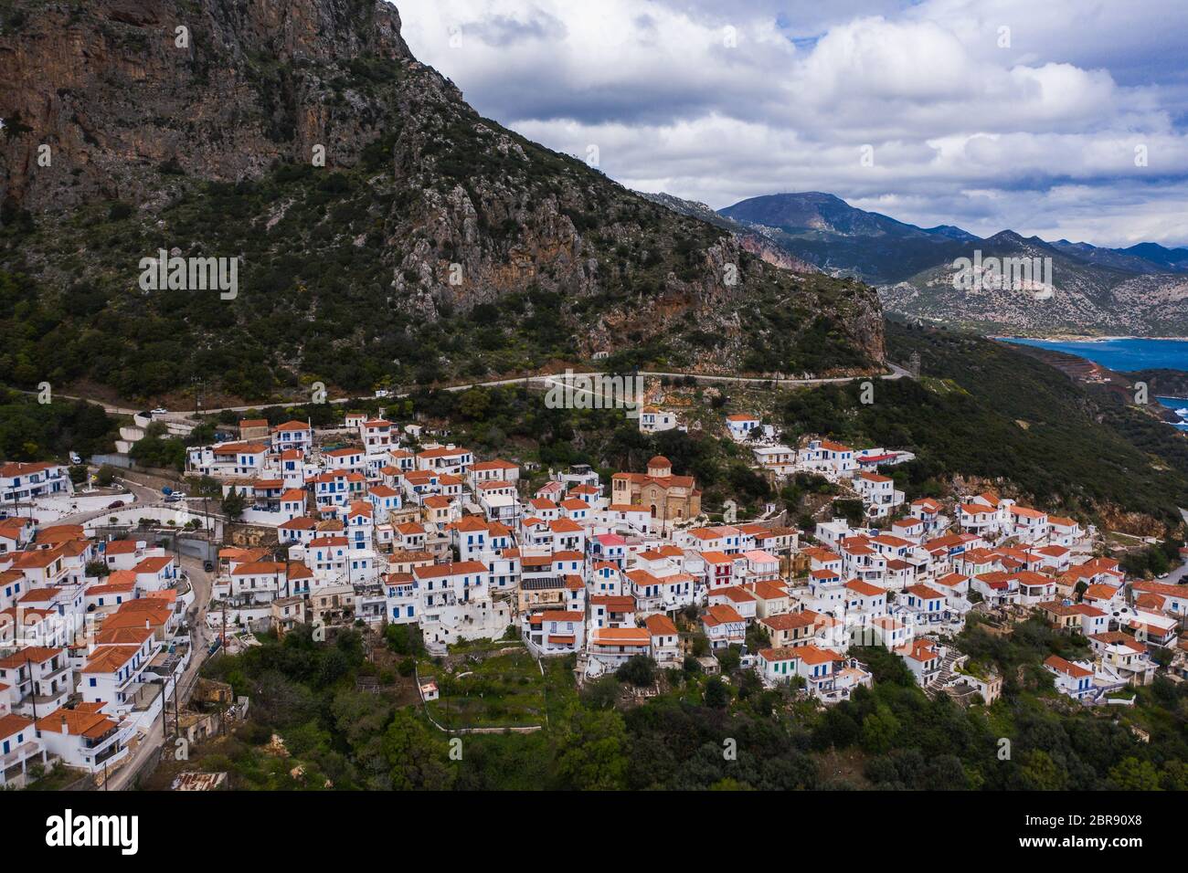 Panoramic view of the Historical Byzantine village Velanidia near cape Malea, Greece. Laconia Peloponnese, Greece Stock Photo