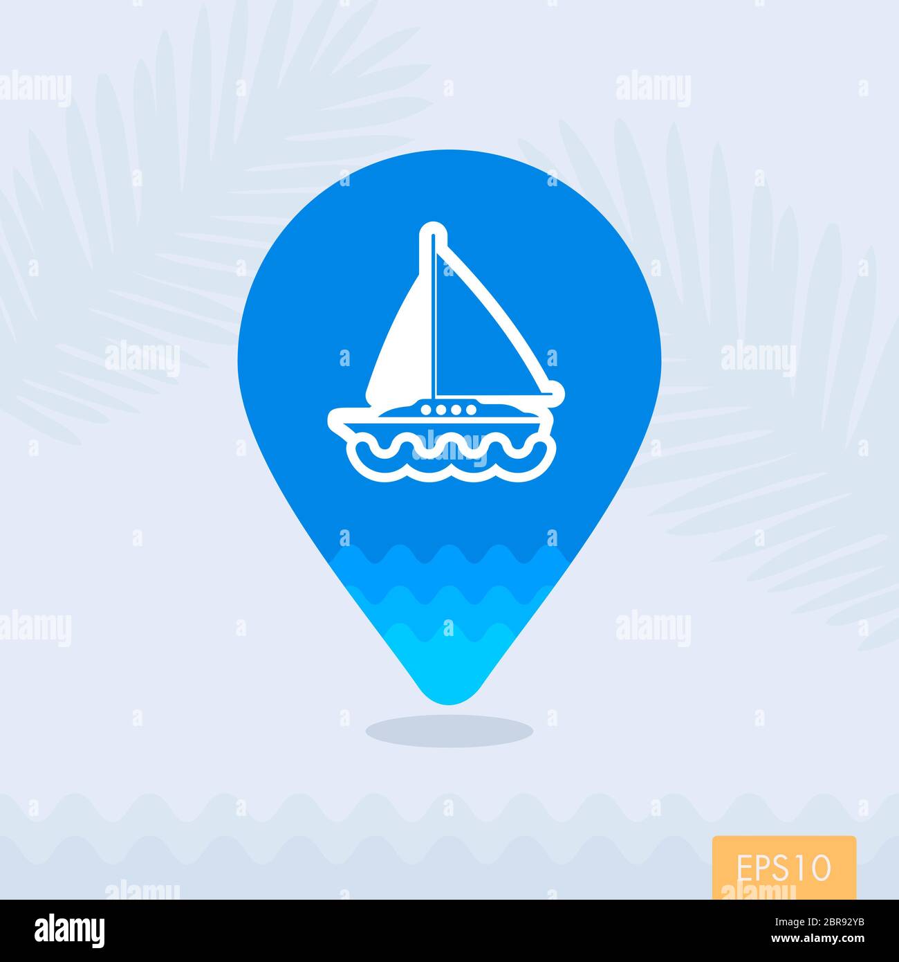 Boat with a Sail vector pin map icon. Marine Map pointer. Summer Map markers. Holiday. Summertime. Vacation, eps 10 Stock Photo