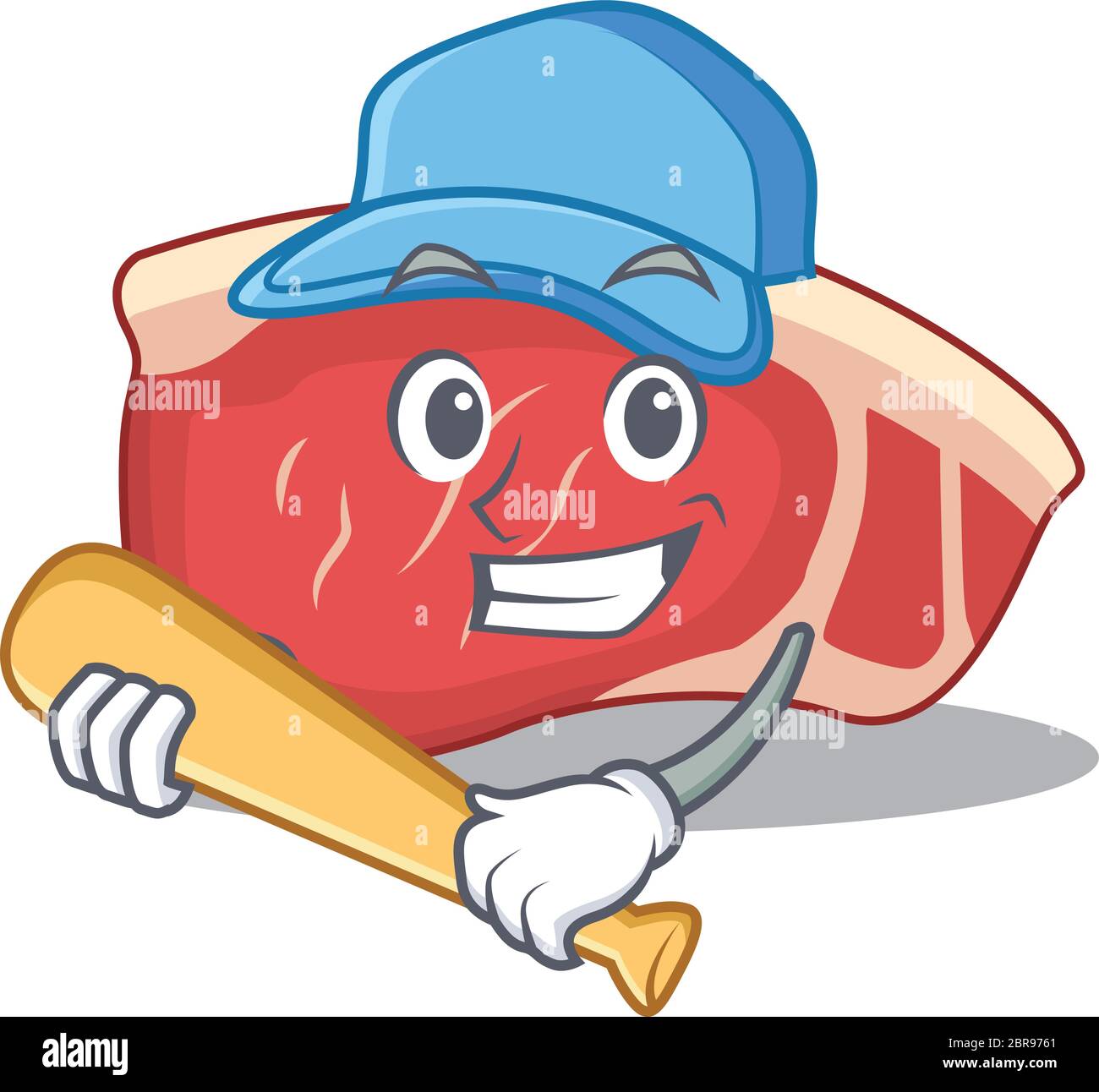 Attractive sirloin caricature in character playing baseball Stock