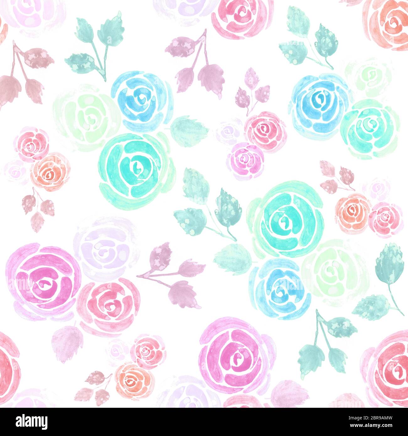 Seamless watercolor roses floral background Stock Photo - Alamy