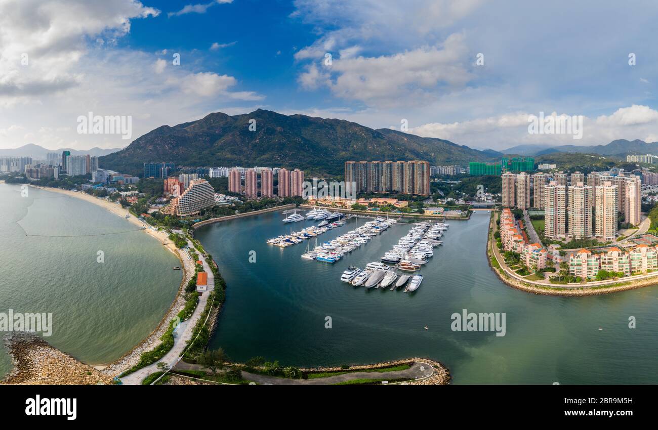 Tuen Mun, Hong Kong 16 May 2019: Aerial view of Hong Kong gold coast ...