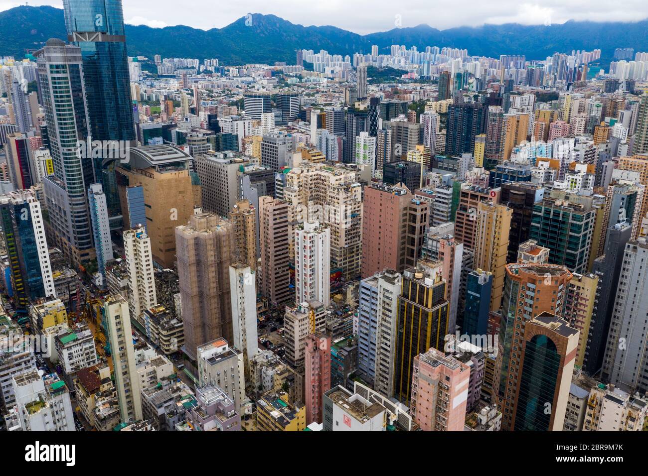 Mong Kok, Hong Kong 09 May 2019: Aerial view of Hong Kong city Stock