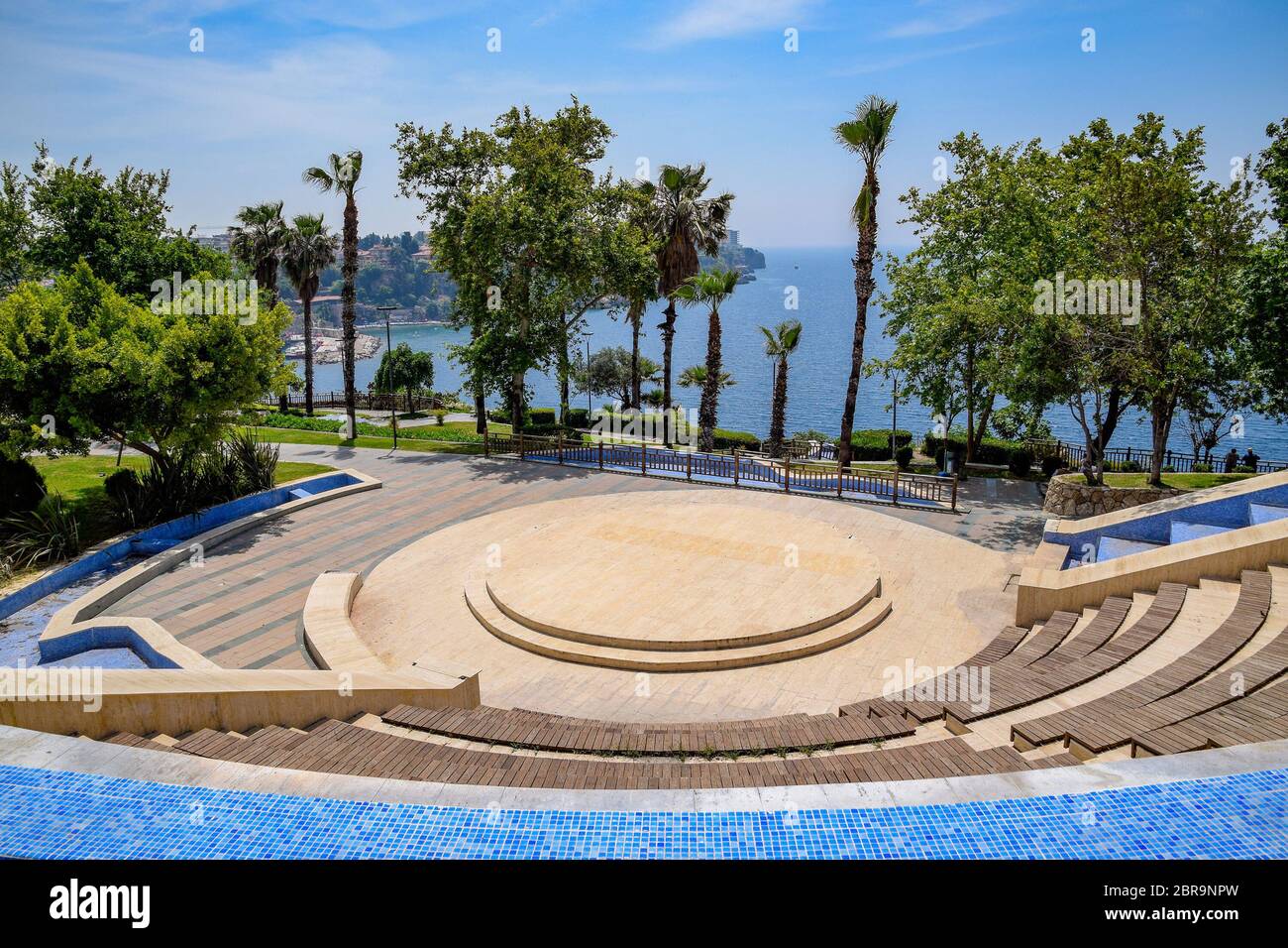 Street amphitheater on the waterfront in the park Antalya. Stock Photo