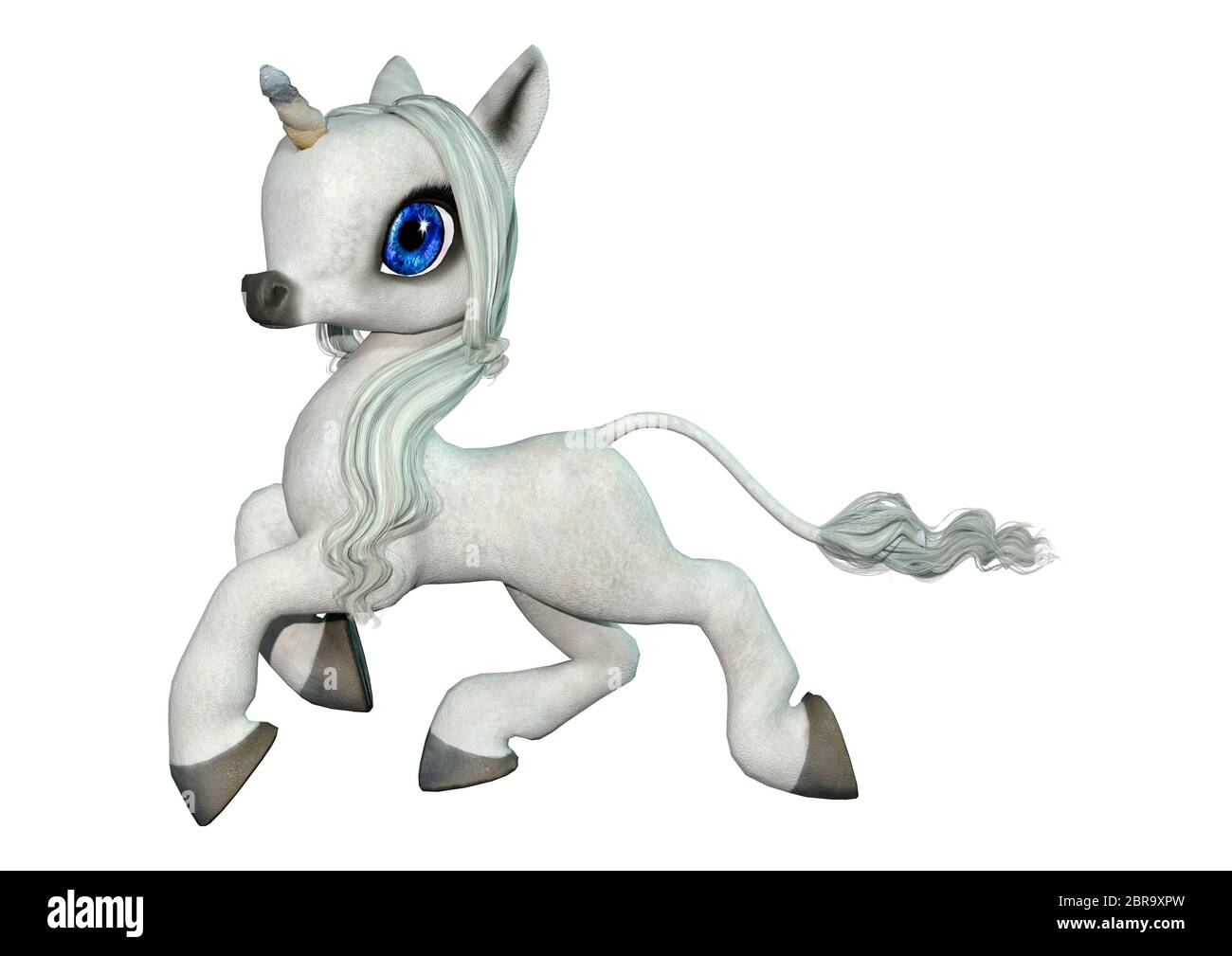 3D rendering of a little fantasy white unicorn isolated on white ...