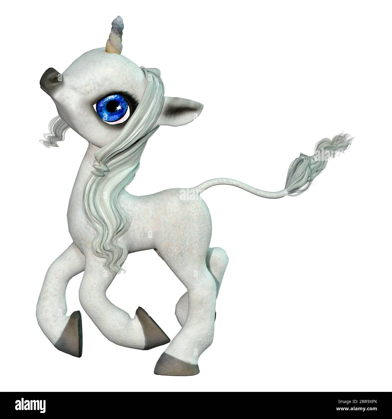 3D rendering of a little fantasy white unicorn isolated on white ...