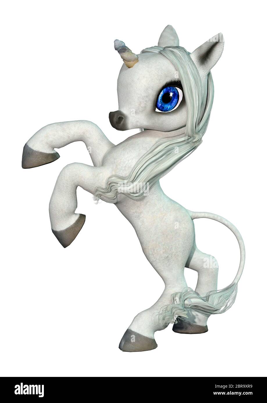 3D rendering of a little fantasy white unicorn isolated on white ...