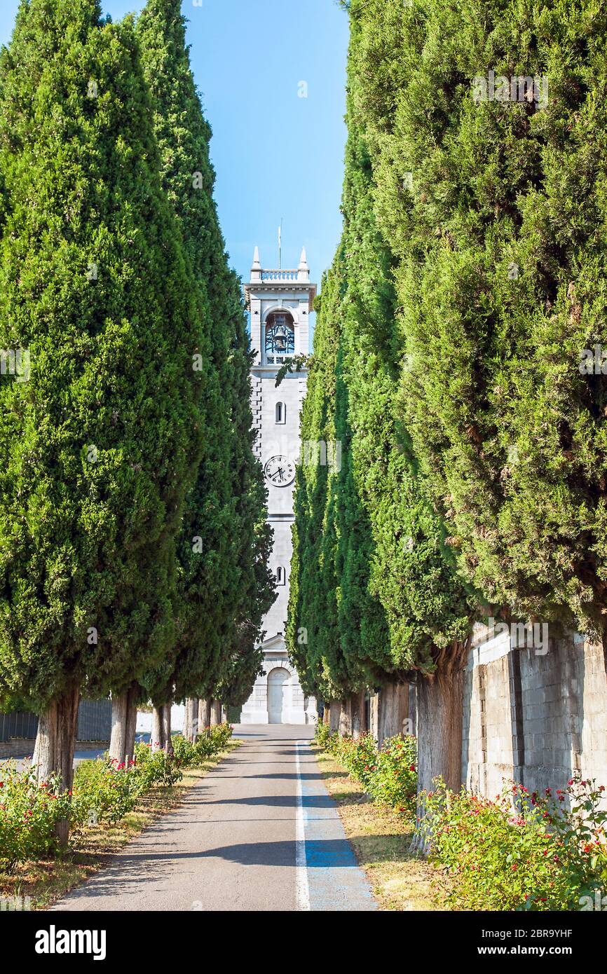 Cypress trees avenue Brescia Lombardy Italy Stock Photo