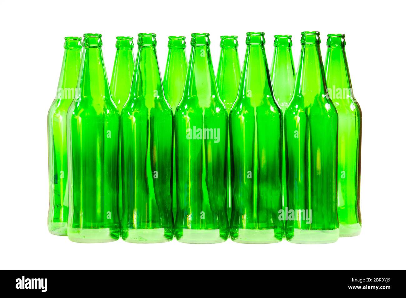 Green color bottles isolated on white with clipping path Stock Photo