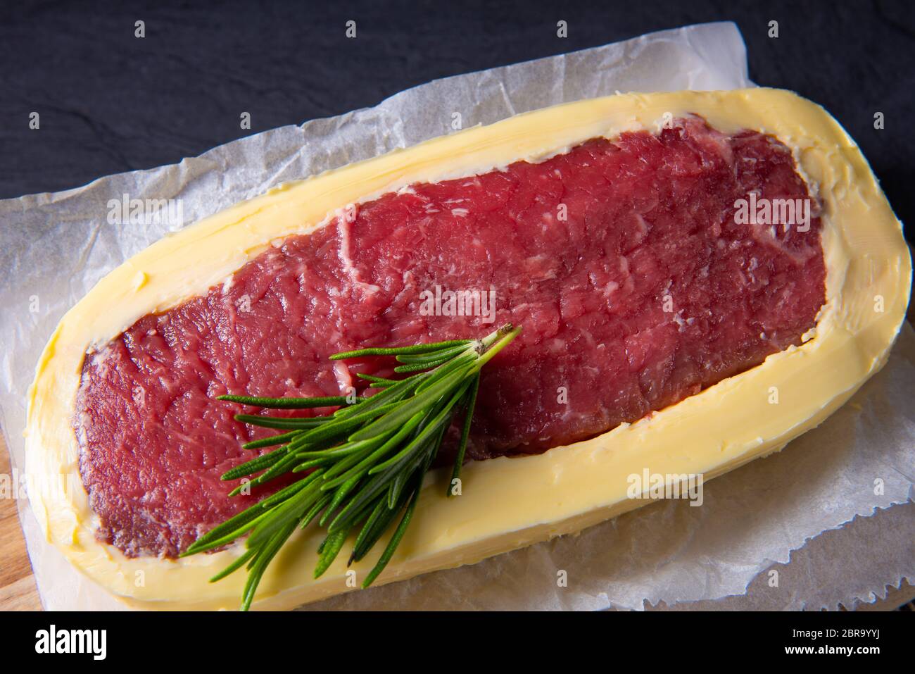 Steaks matured in butter refined with sea salt Stock Photo