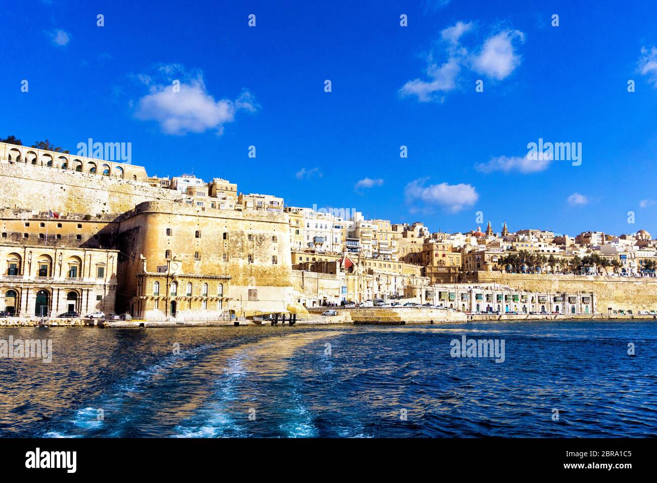 View of the old Valletta and Grand Harbour from boat in Malta Stock Photo