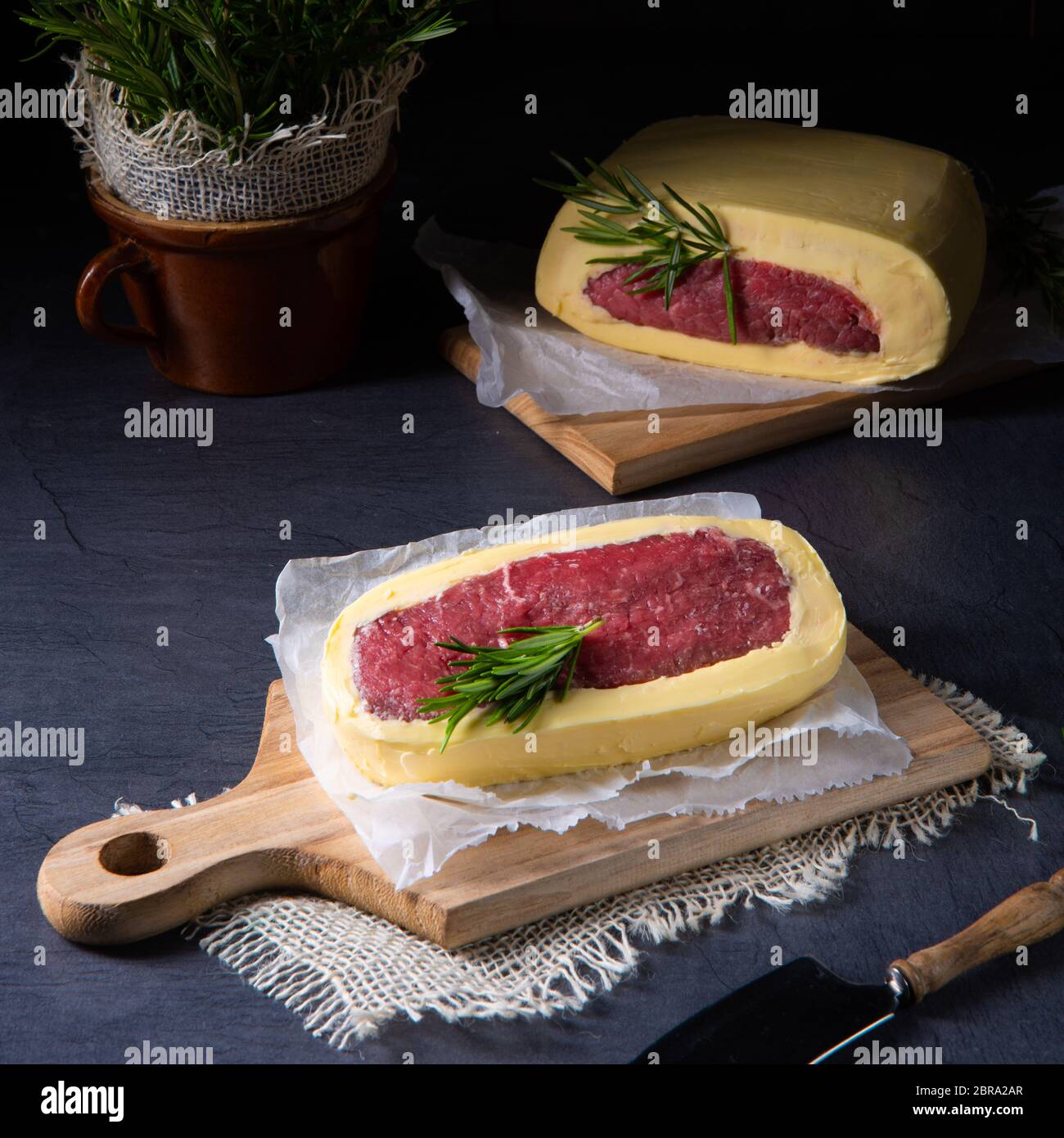 Steaks matured in butter refined with sea salt Stock Photo Alamy