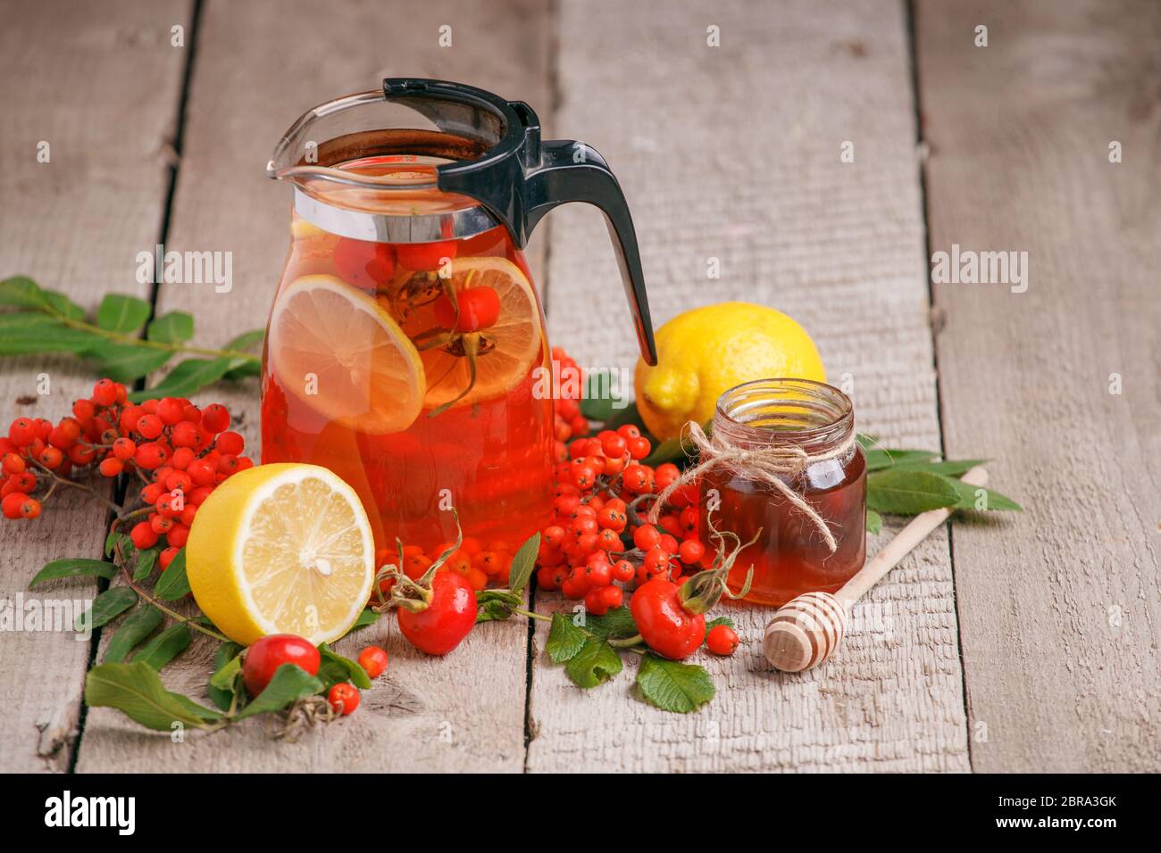 Winter healthy tea for immunity boosting and treatment of colds, seasonal fall autumn beverage, alternative meidicine remedy treatment, cold flu preve Stock Photo