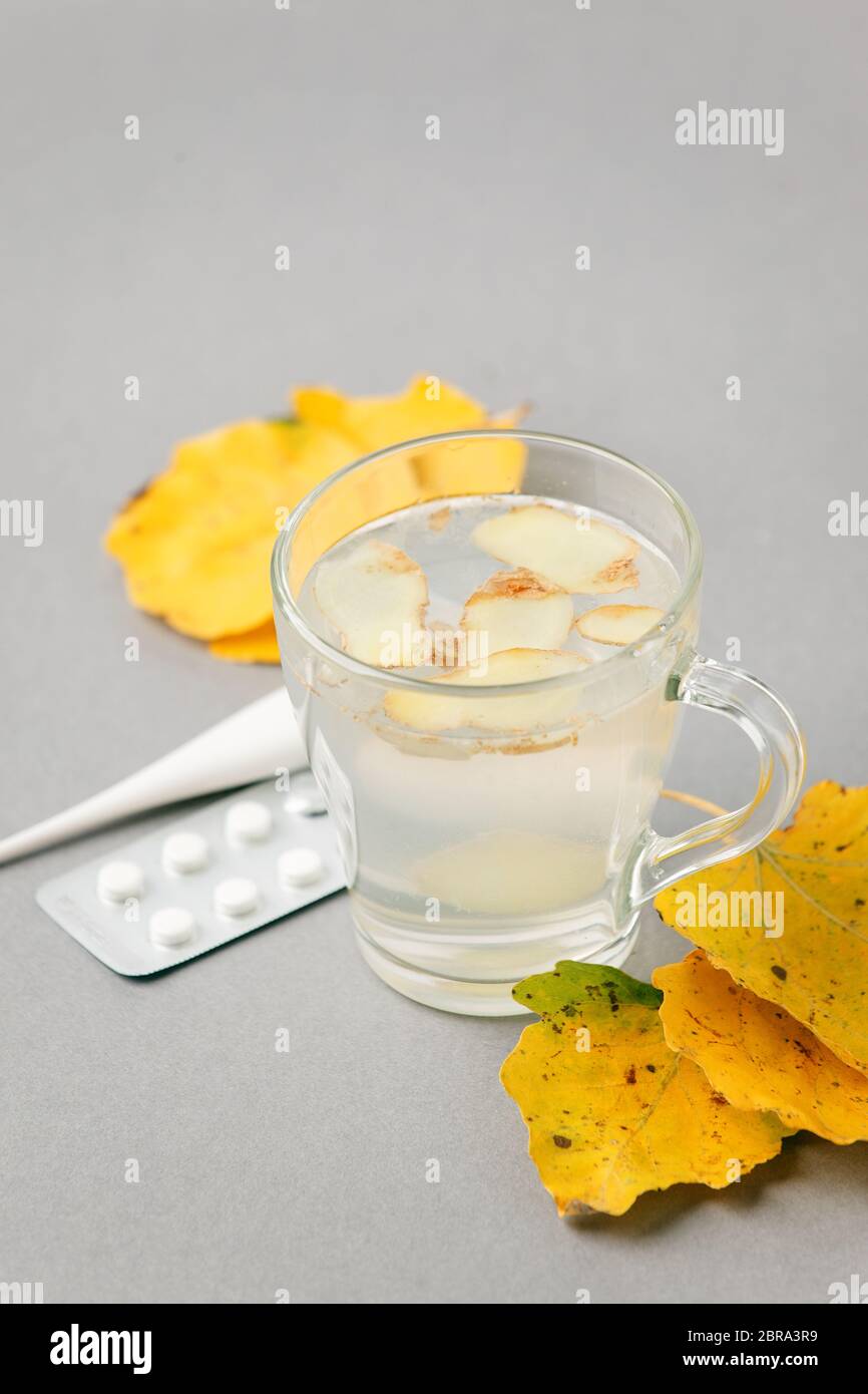 A glass of tea with a thermometer – License Images – 944985 ❘ StockFood