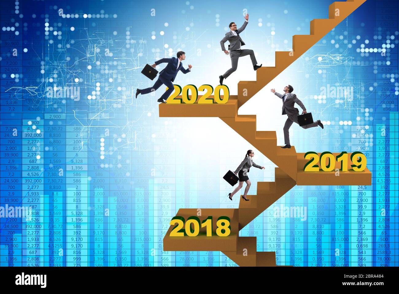 Businessman climbing the stairs on yearly basis Stock Photo - Alamy