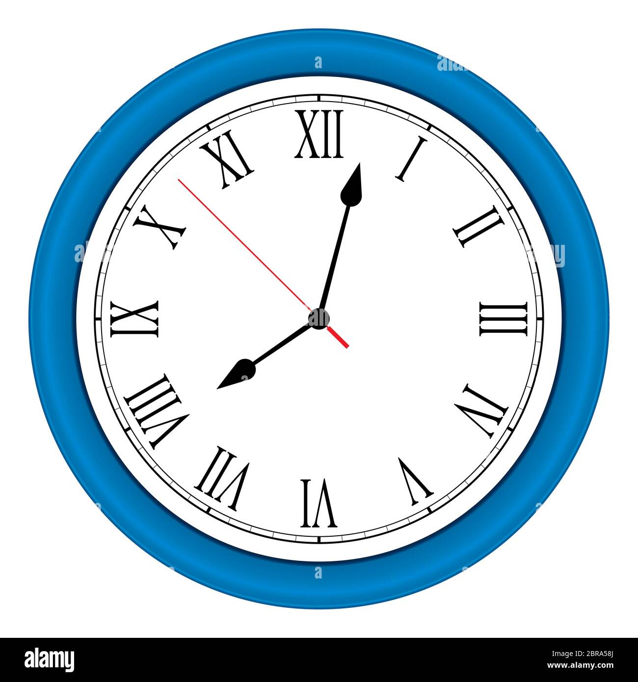 Vector ilustration of one modern round blue wall clock with arabic
