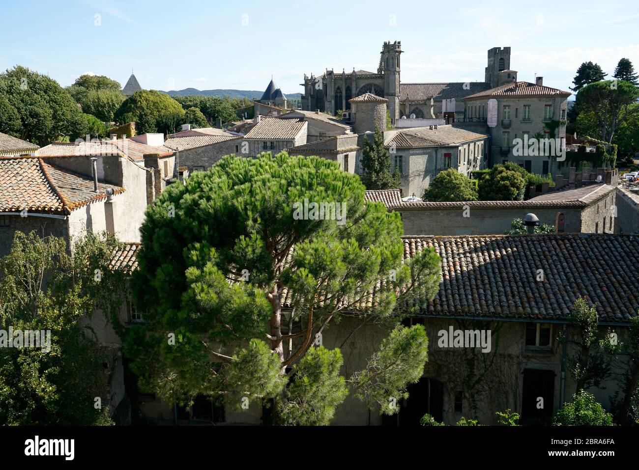 View of Basilica of St Nazaire and Saint Celse from Chateau Comtal in fortified city of Carcassonne.Aude.Occitanie.France Stock Photo