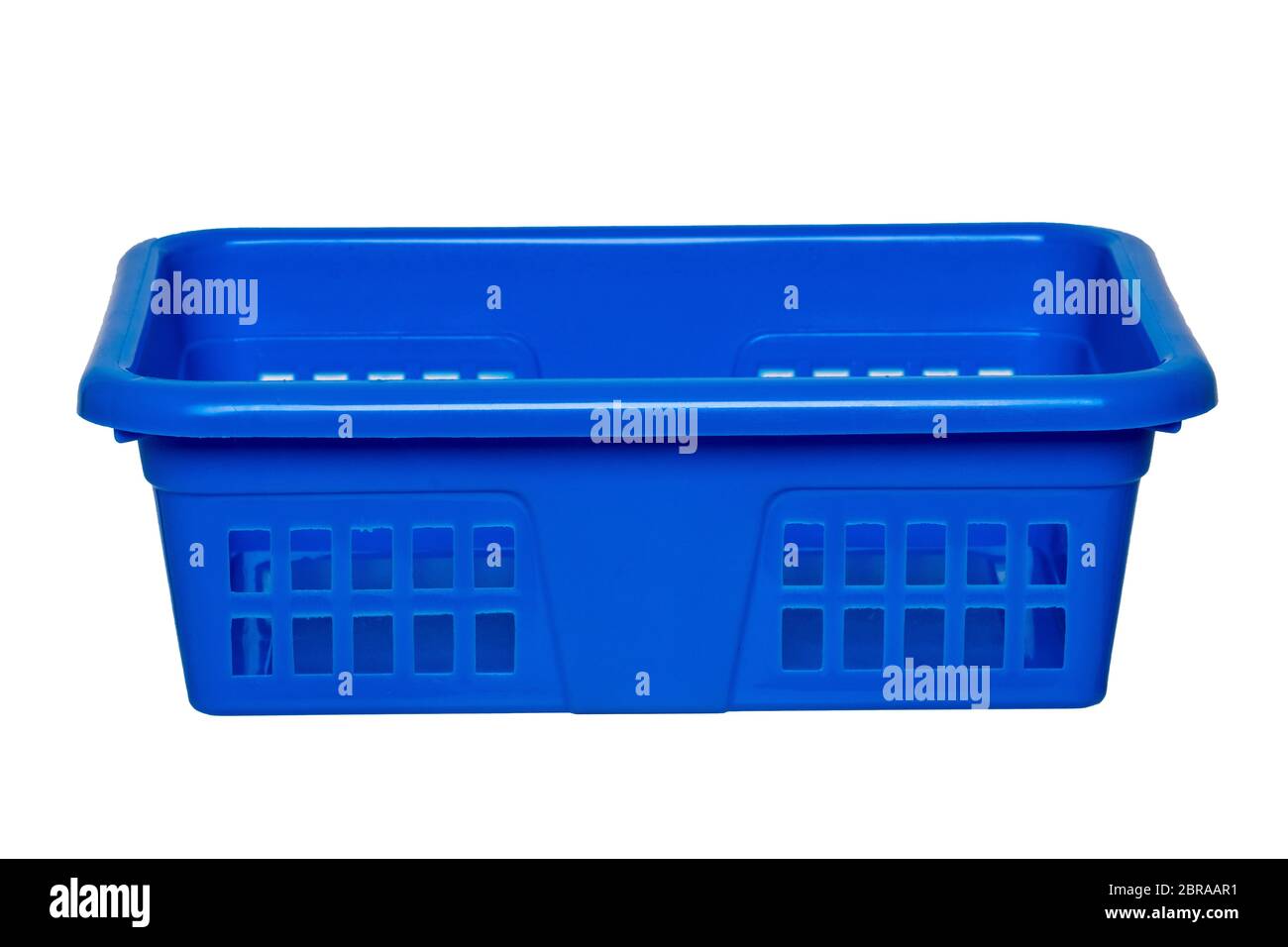 Empty basket isolated. A empty blue plastic laundry basket isolated on