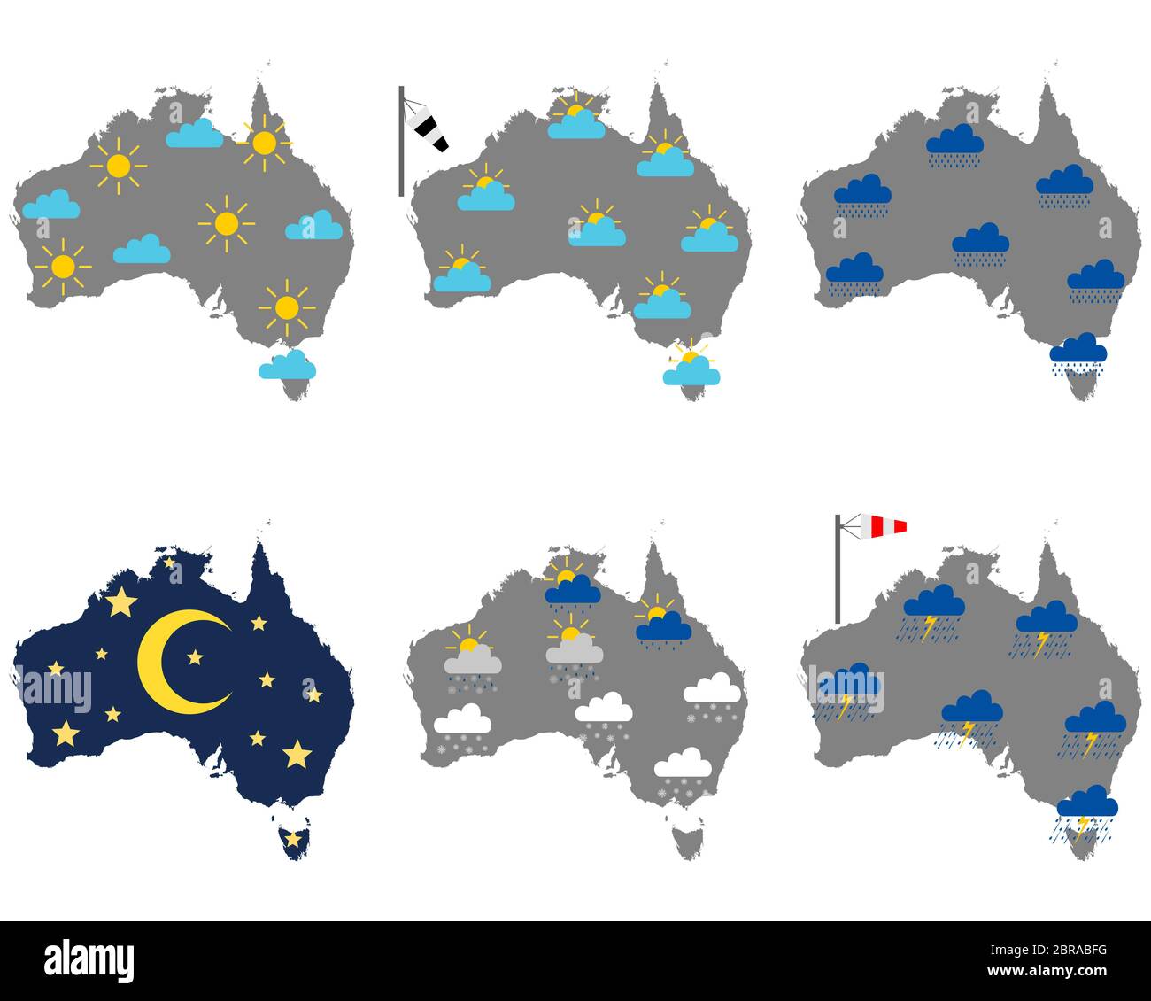 Karten von Australien mit verschiedenen Wettersymbolen Stock Photo