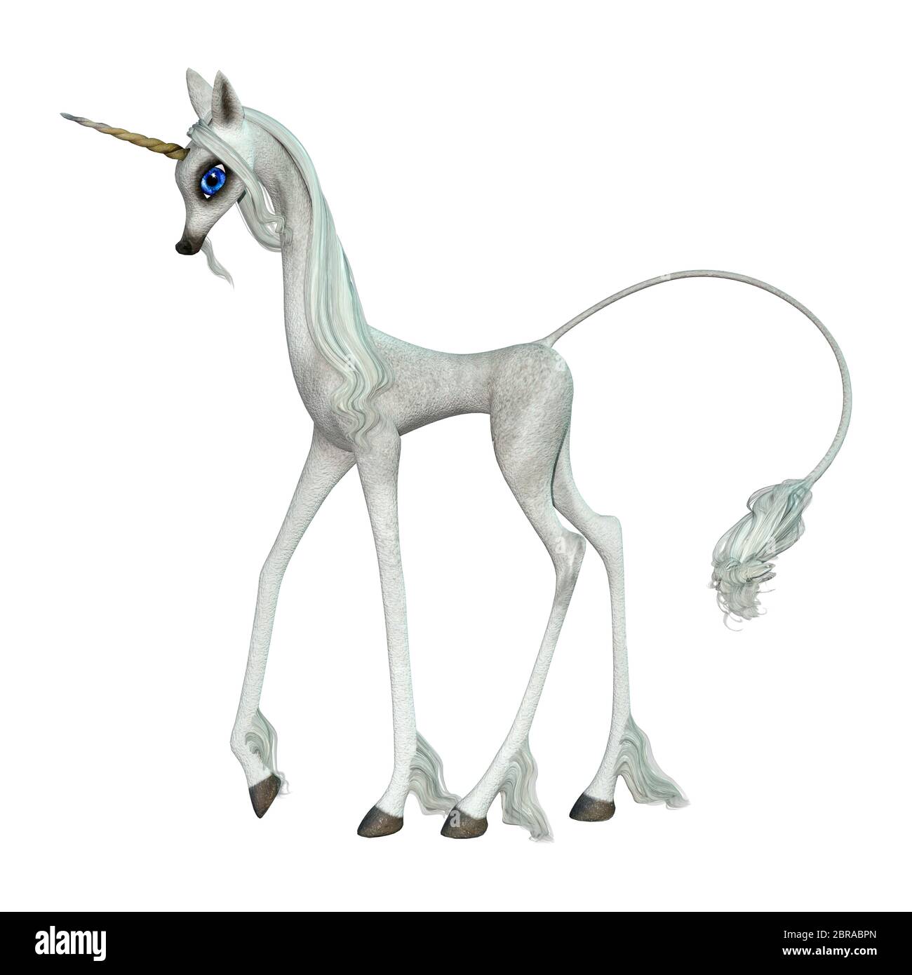 3D rendering of a fantasy white unicorn isolated on white background ...