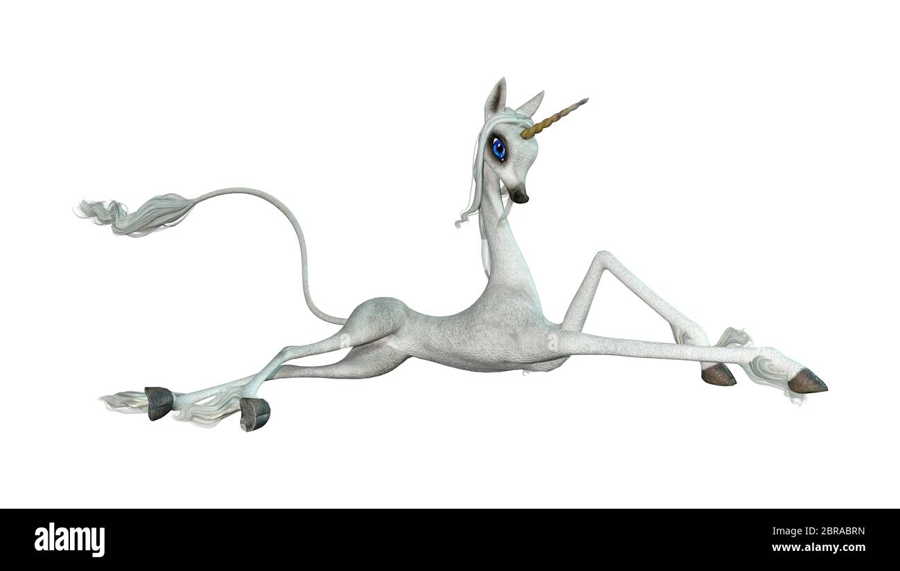 3D rendering of a fantasy white unicorn isolated on white background ...